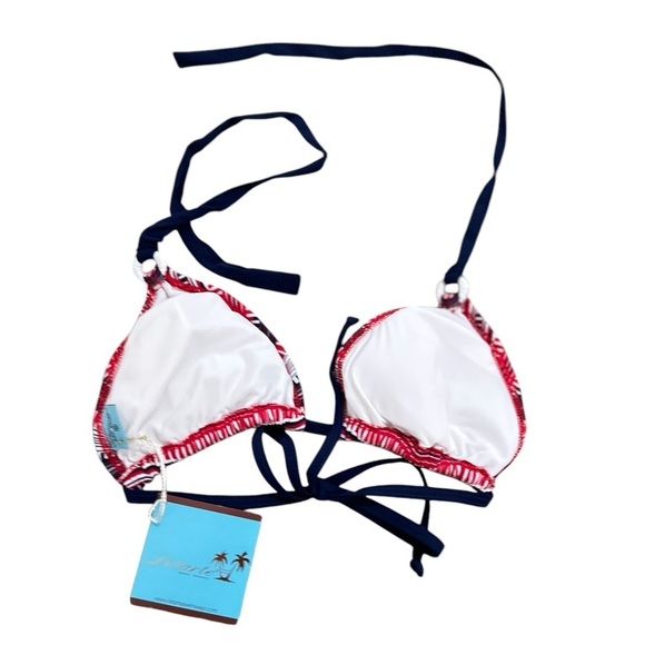 NWT Letarte American pie slide tri swim top tie navy/red/white padded medium - Picture 3 of 5